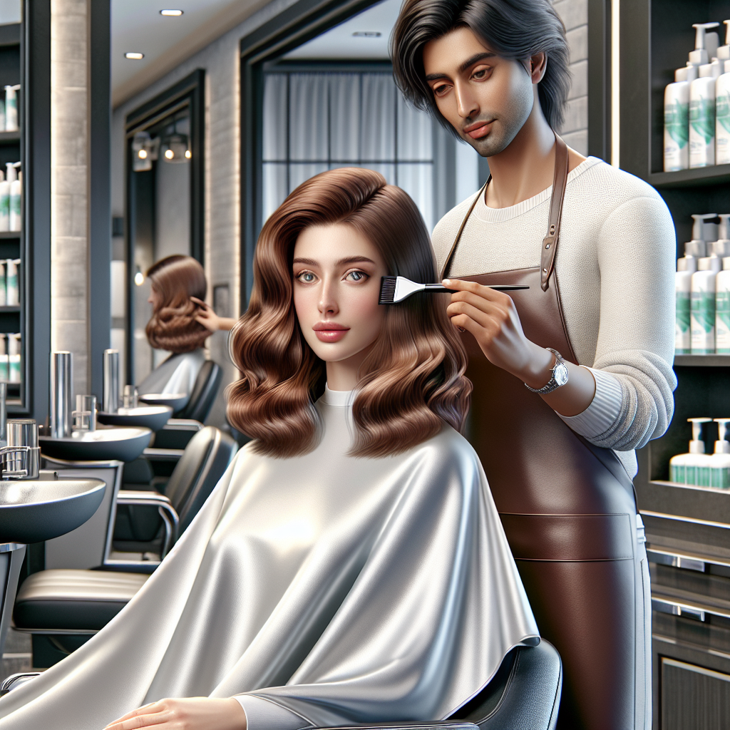 Caucasian woman receiving keratin treatment in salon